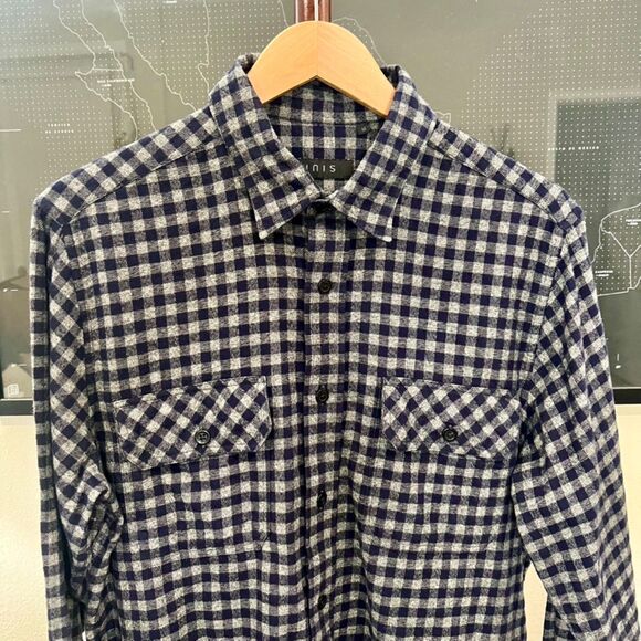 NWOT Unis NYC - "Toby" LS Cotton Flannel Gingham Shirt Medium - Blue, Grey - Picture 4 of 8
